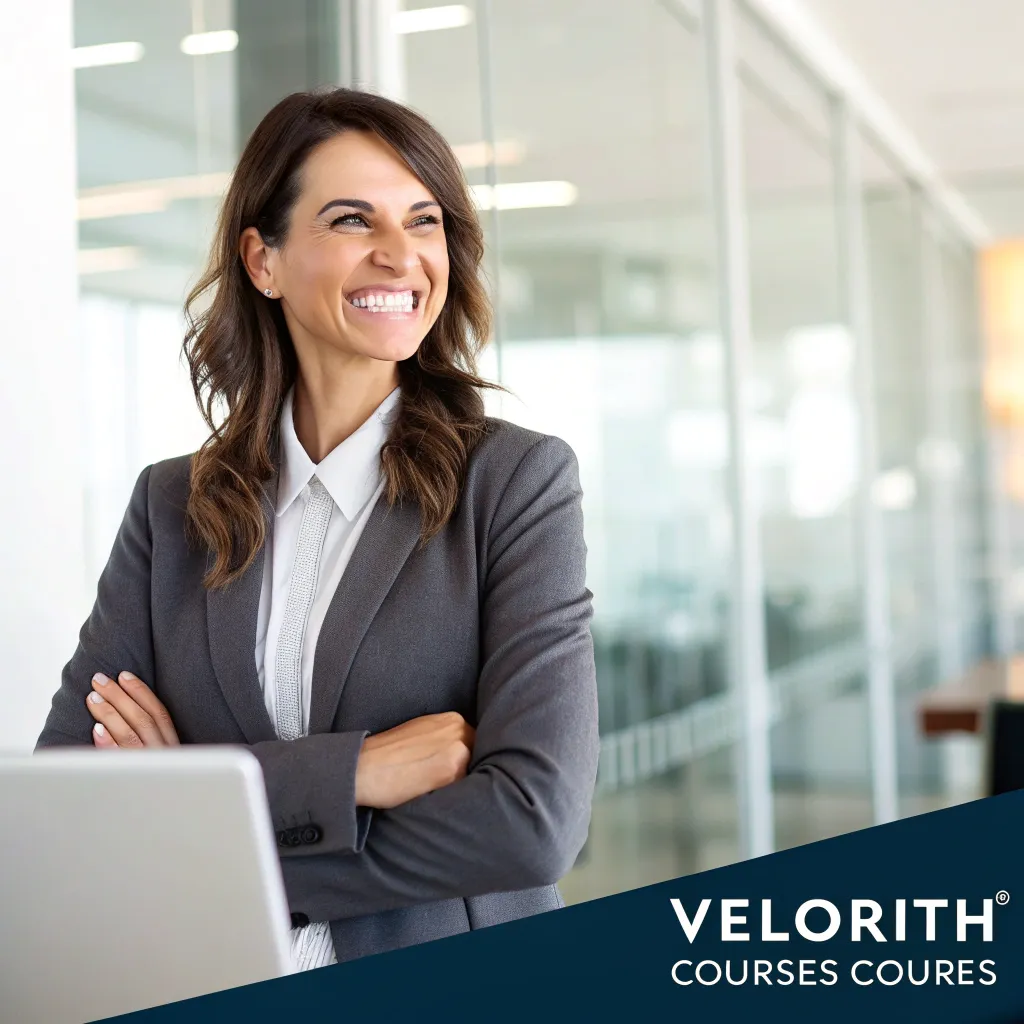 Smiling professional woman, happy with VELORITH courses
