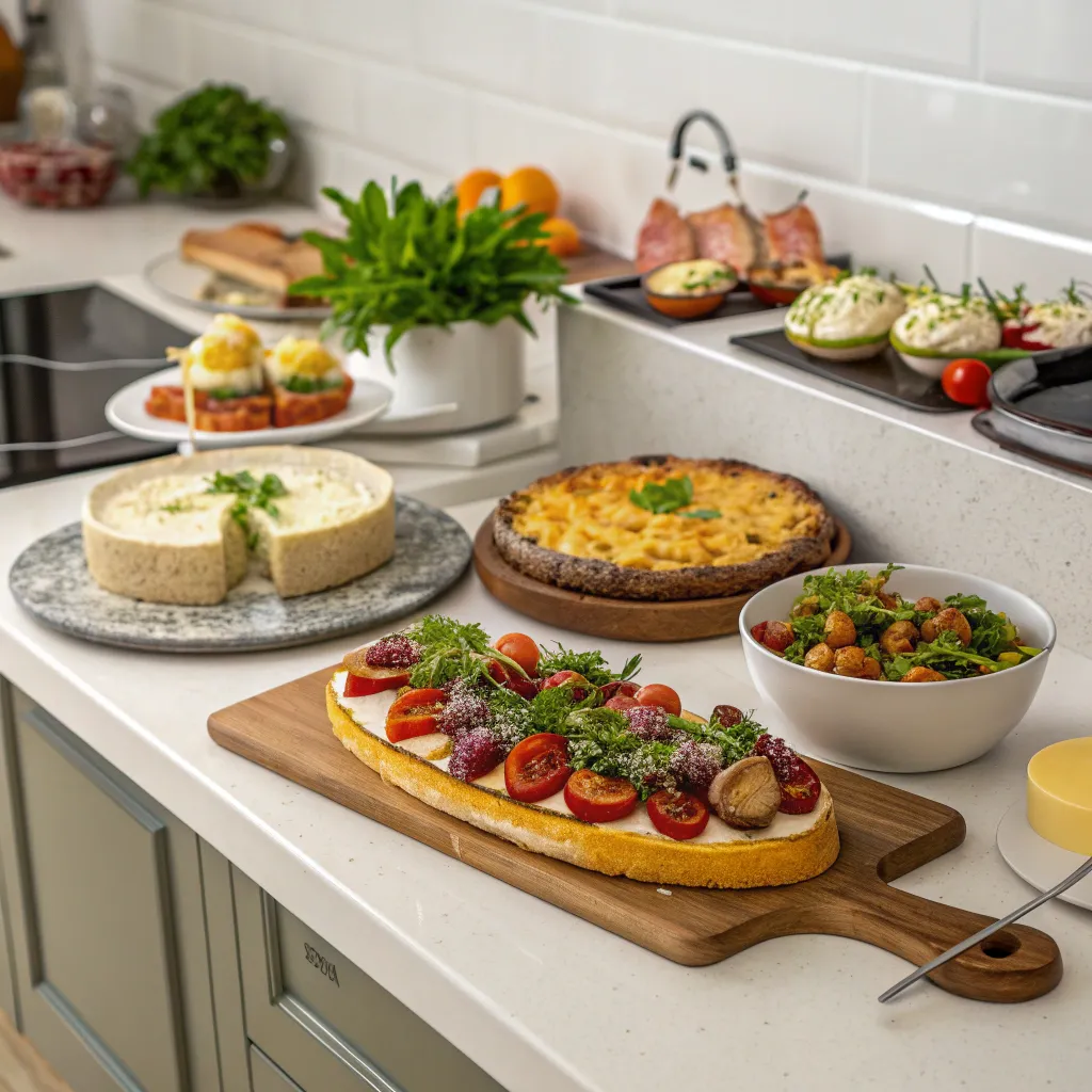 Exquisite dishes on a kitchen counter